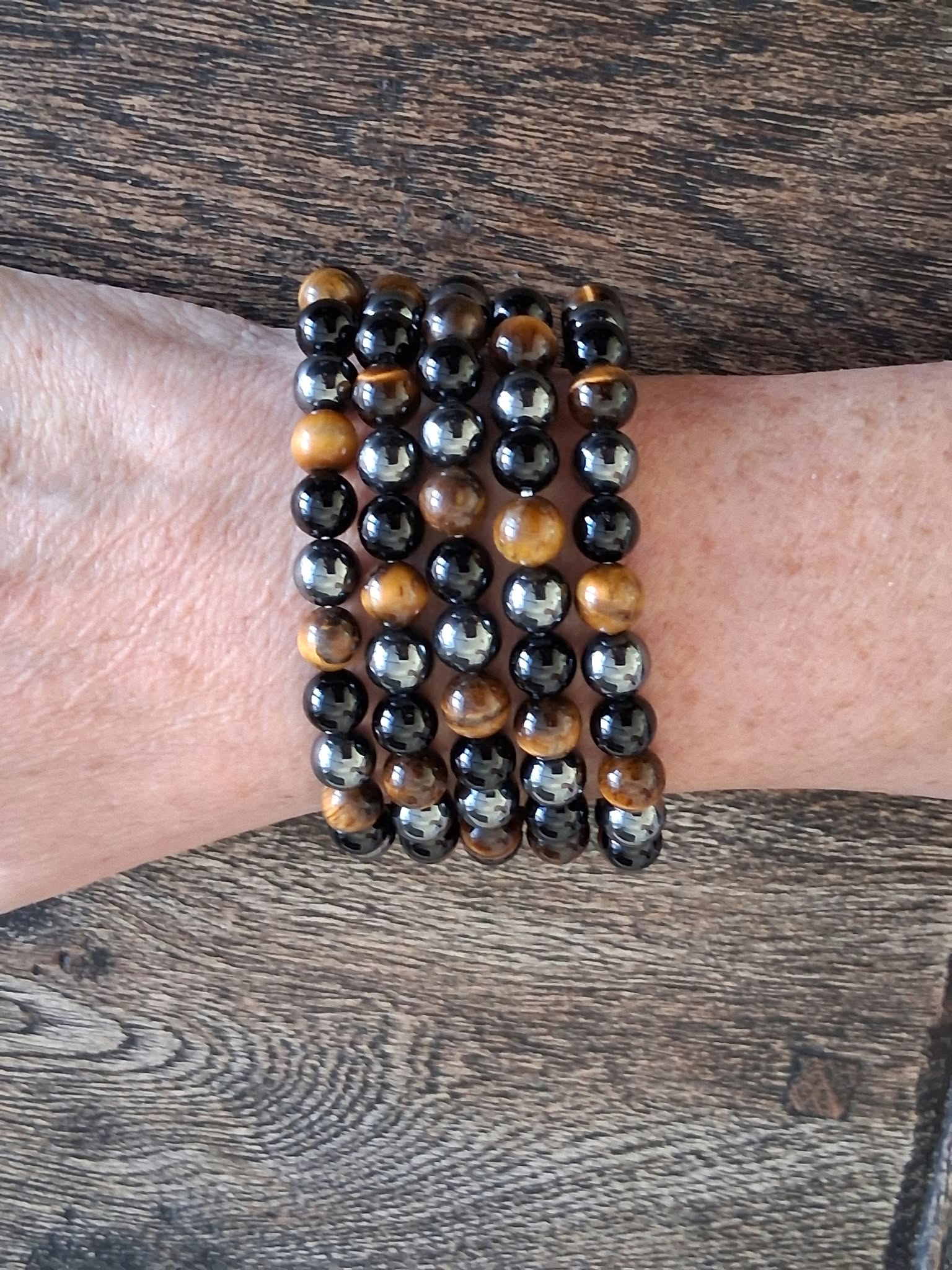 Hematiet • Tijgeroog • Onyx Kogelarmband – Bescherming • Focus • Kracht
